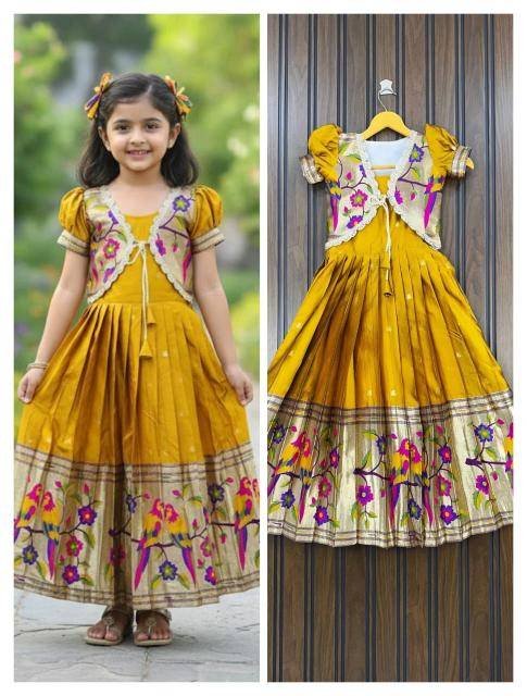 NEW LAUNCING KIDS GOWN PAITHANI silk Yellow Designer kids wear manufacturers in hydrabad